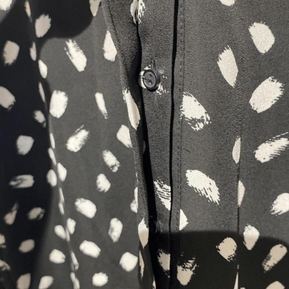 Gibson Womens Black White Brushstroke‎ Polka Dot Split V-Neck Blouse Large - Picture 10 of 12